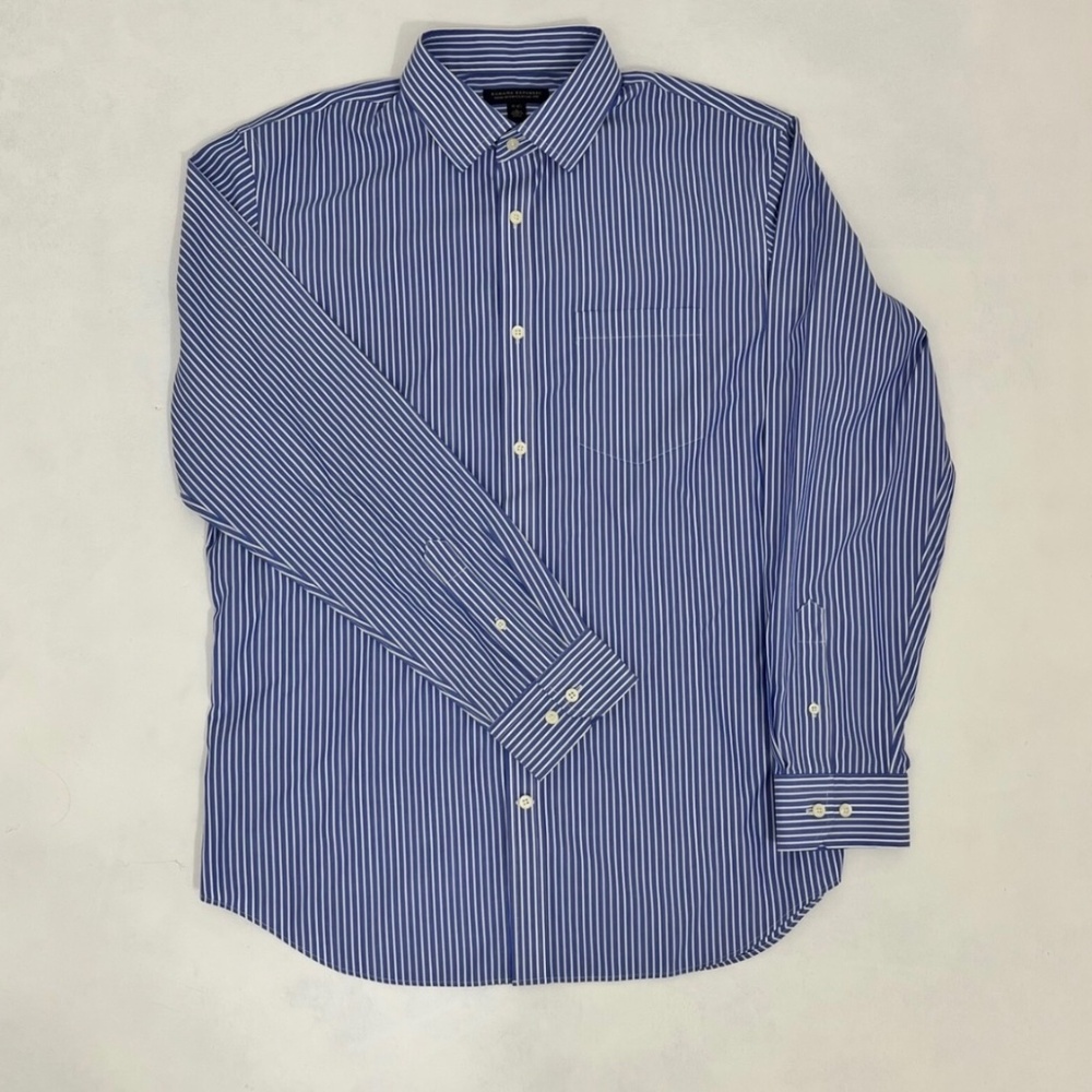 Banana Republic Men’s Dress Shirt 16-16.5 L Blue White Stripe Long Sleeve